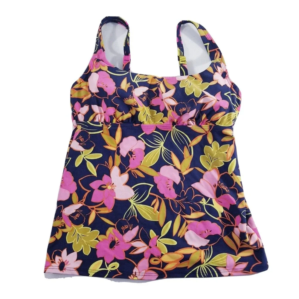 Lands End Floral Tankini Top Women Size 4